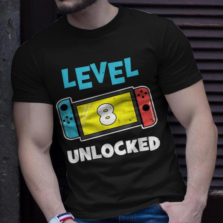 Level 8 Unlocked Gamer 8Th Birthday Video Game Lovers Unisex T-Shirt Gifts for Him