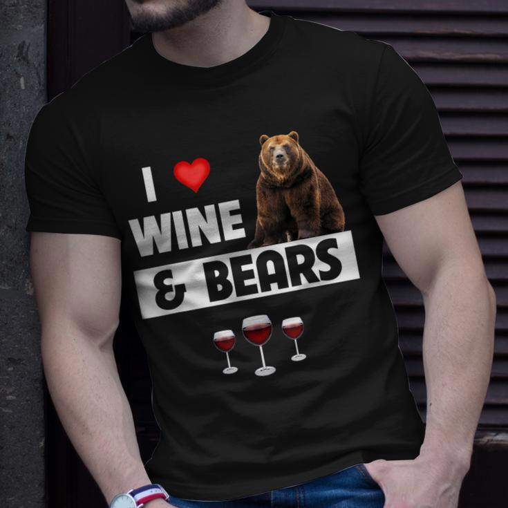 I Love Wine And Bears Lustiges Trinken Camping Wildtiere Tier T-Shirt Geschenke für Ihn