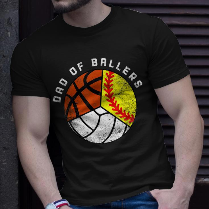 Mens Dad Of Ballers Funny Softball Volleyball Basketball Dad Unisex T-Shirt Gifts for Him