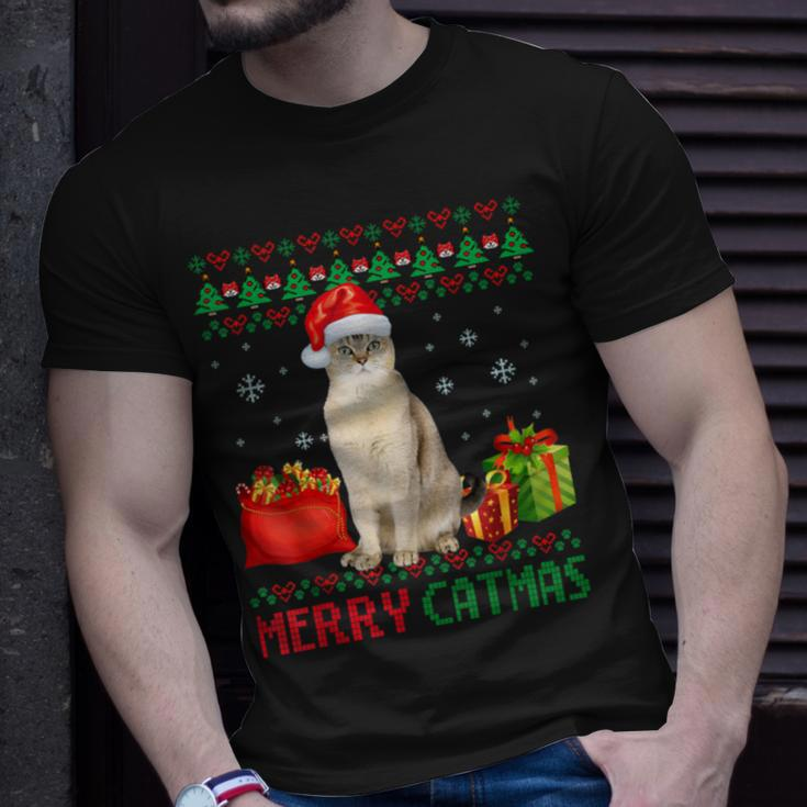 Merry Catmas Cat Ugly Christmas Burmilla Mom Dad Unisex T-Shirt Gifts for Him