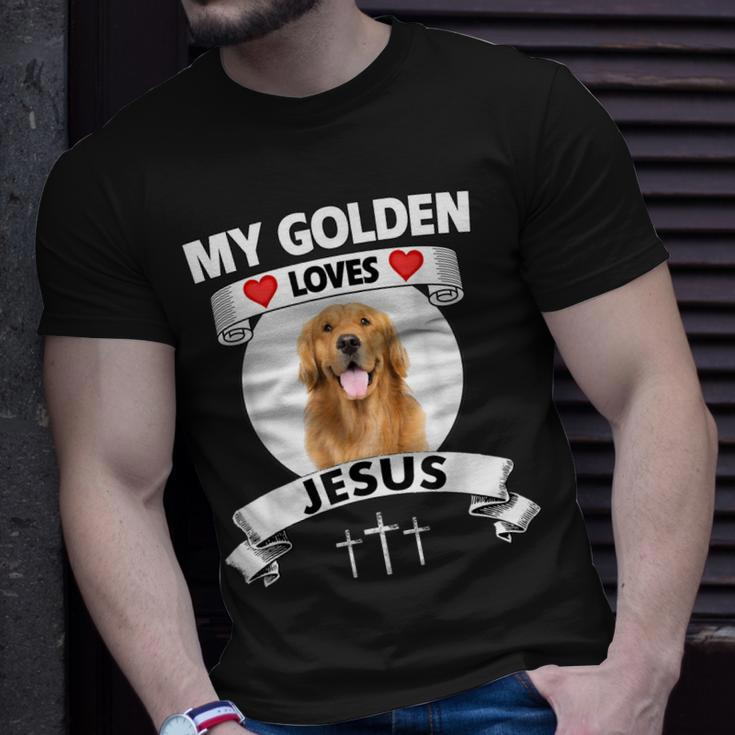 My Golden Retriever Loves Jesus Christian Family Dog Mom Dad Unisex T-Shirt Gifts for Him