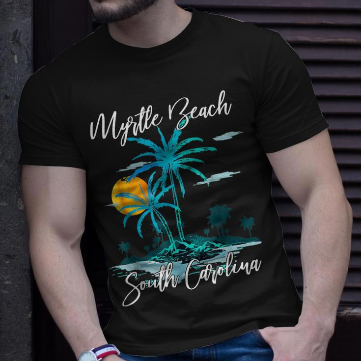 Myrtle Beach South Carolina Beach Summer Surfing Palm Trees Unisex T-Shirt Gifts for Him