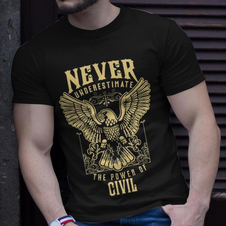 Never Underestimate The Power Of Civil Personalized Last Name Unisex T-Shirt Gifts for Him