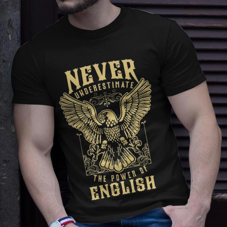 Never Underestimate The Power Of English Personalized Last Name Unisex T-Shirt Gifts for Him