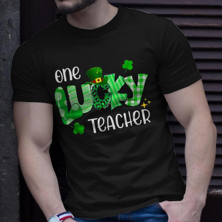 One Lucky Teacher Shamrock Clover Leopard St Patricks Day T-Shirt Gifts for Him