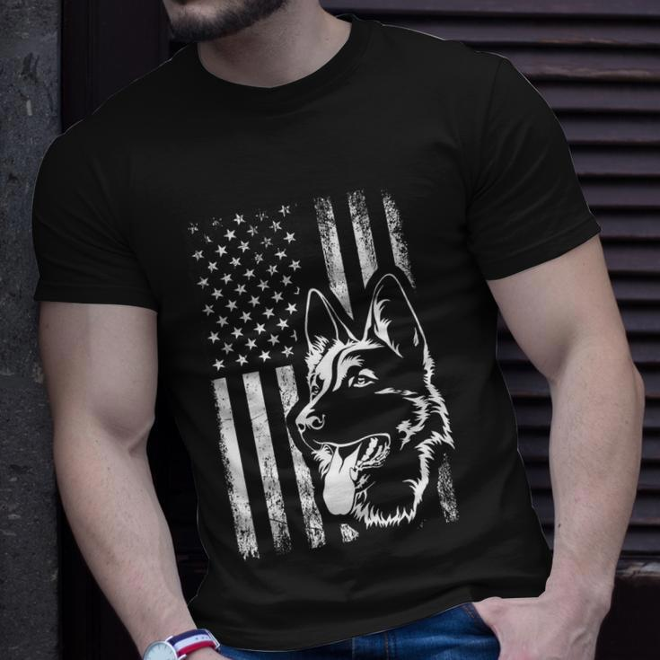 Patriotic German Shepherd American Flag Dog Lover Gift Tshirt V3 Unisex T-Shirt Gifts for Him