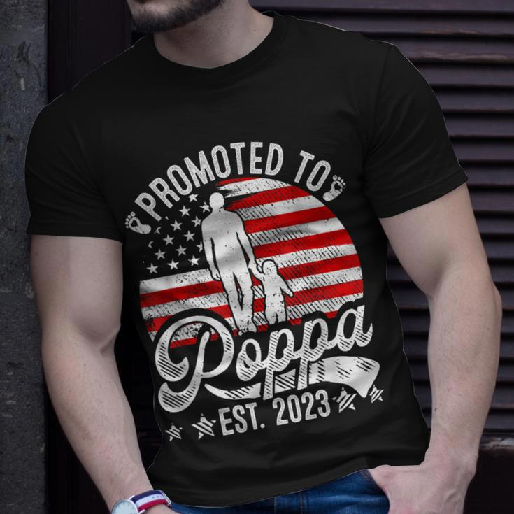 Patriotic Promoted To Poppa Est 2023 American Flag Gift For Mens Unisex T-Shirt Gifts for Him
