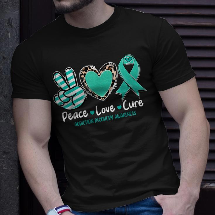 Peace Love Cure Addiction Recovery Awareness Support Unisex T-Shirt Gifts for Him