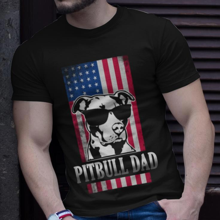 Pitbull Dad American Flag Unisex T-Shirt Gifts for Him