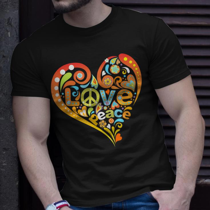 Pretty 60S 70S Hippie Peace Love Heart Peace Sign Unisex T-Shirt Gifts for Him