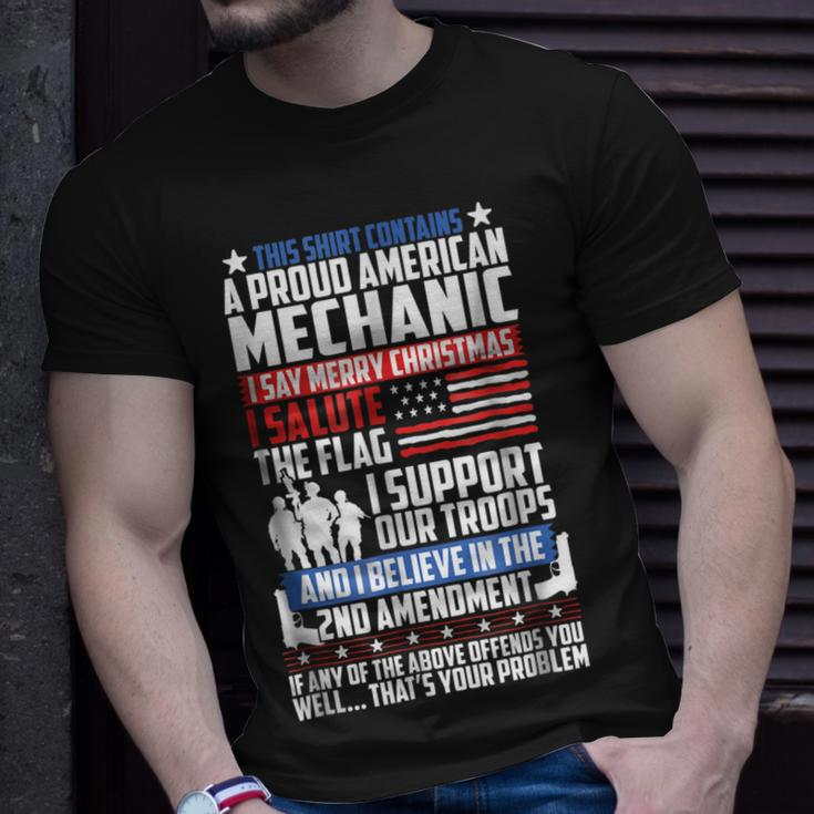 Proud American Mechanic Salute Support 2Nd Amendment Unisex T-Shirt Gifts for Him