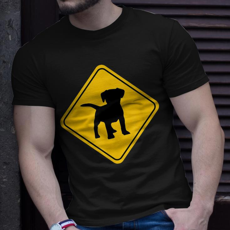 Puppy Dog Cute Crossing Road Sign Classic Minimalist Graphic T-shirt Gifts for Him
