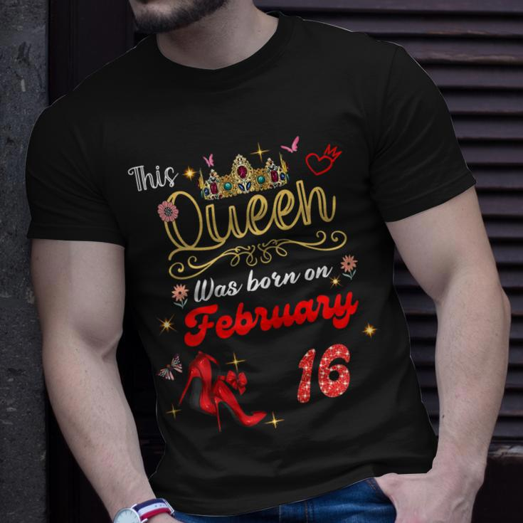 This Queen Was Born Am 16 Februar Geburtstag Frauen T-Shirt Geschenke für Ihn