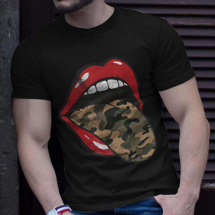 Red Lips Camo Tongue Camouflage Military Trendy Grunge Funny Unisex T-Shirt Gifts for Him