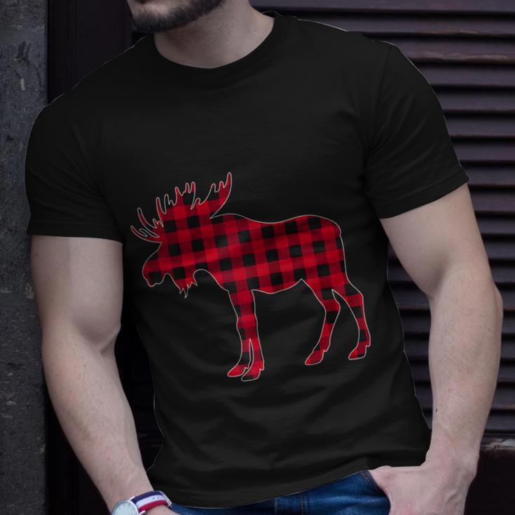 Red Plaid Buffalo Moose Christmas Matching Family Pajama Raglan Unisex T-Shirt Gifts for Him