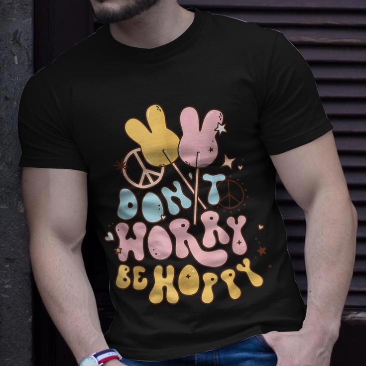 Retro Groovy Easter Bunny Happy Easter Dont Worry Be Hoppy Unisex T-Shirt Gifts for Him