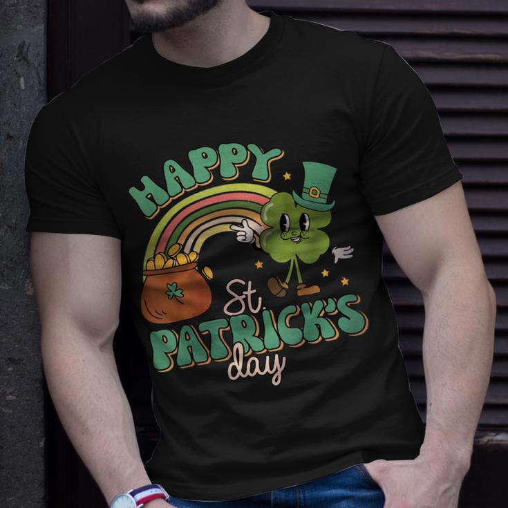 Retro Groovy Happy St Patricks Day Go Lucky Charm Shamrock Unisex T-Shirt Gifts for Him