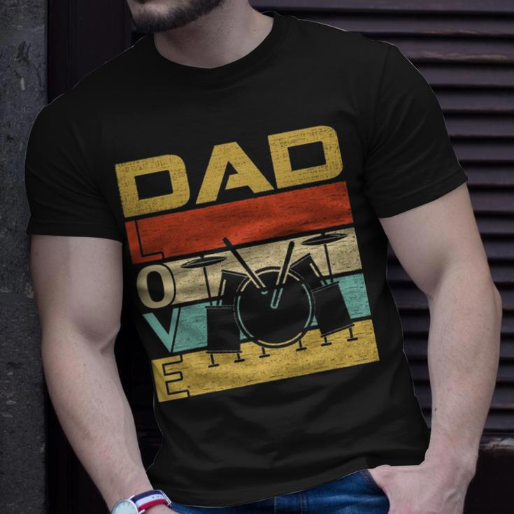 Retro Vintage Dad Love Drums Funny Fathers Day Cool Gift Unisex T-Shirt Gifts for Him