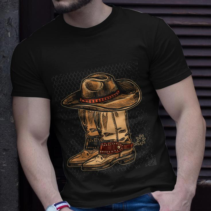 Rodeo Bull Riding Hat Line Dance Boots Cowboy Unisex T-Shirt Gifts for Him