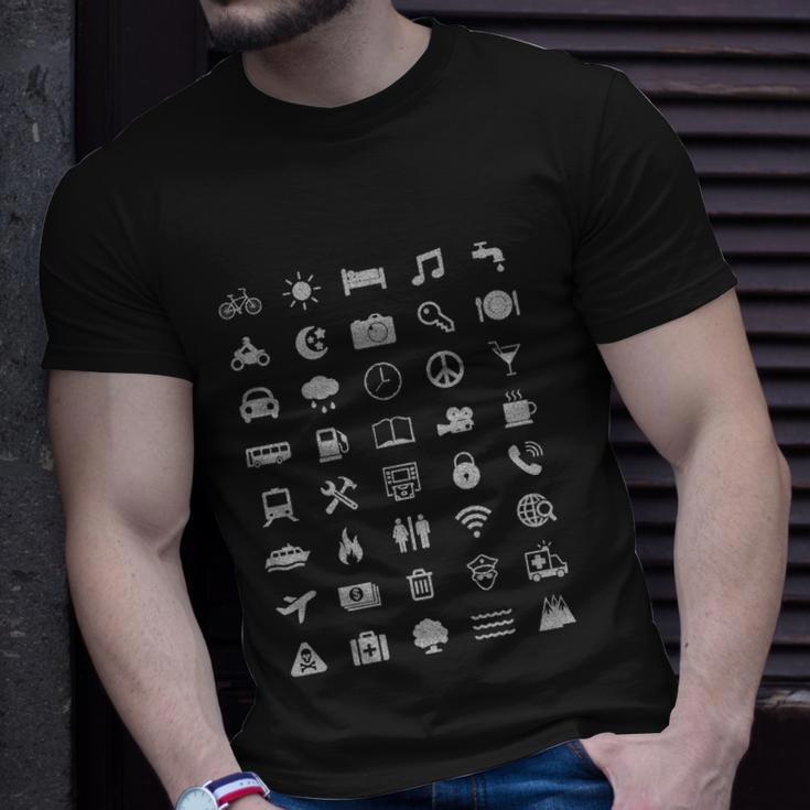 Schwarzes Herren T-Shirt mit Icon-Collage-Druck, Modisches Tee Geschenke für Ihn