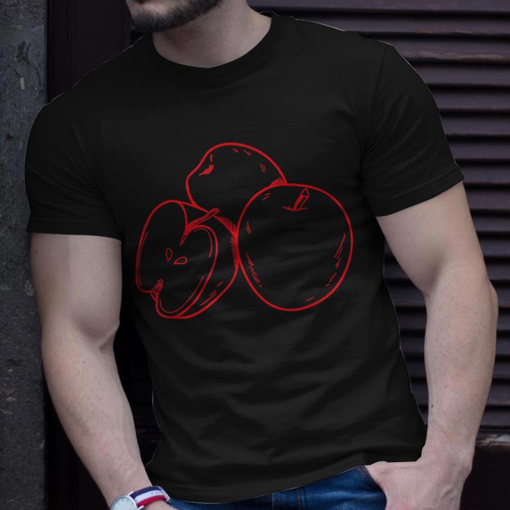 Schwarzes T-Shirt mit Rotem Apfel-Design, Kreatives Obst Motiv Tee Geschenke für Ihn