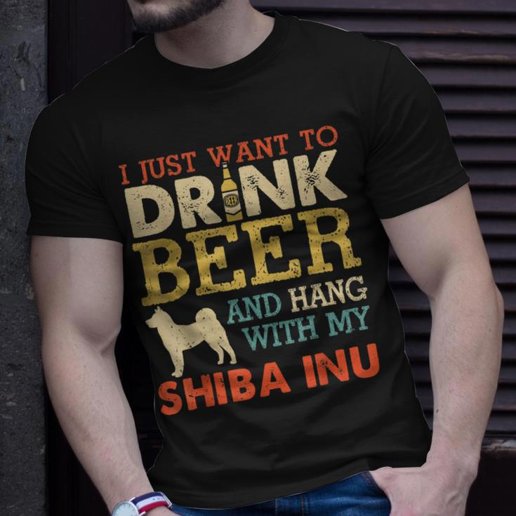 Shiba Inu Dad Drink Beer Hang With Dog Men Vintage T-Shirt Gifts for Him