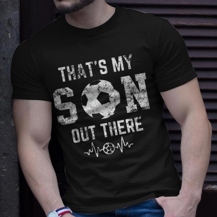 Soccer Mom Thats My Son Out There Soccer Distressed Womens Unisex T-Shirt Gifts for Him