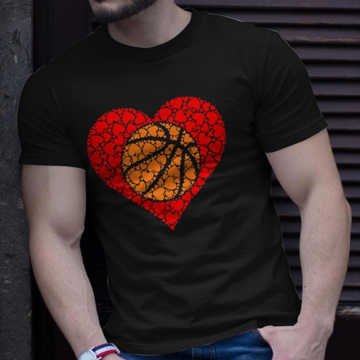 Sports Basketball Ball Red Love Shaped Heart Valentines Day Unisex T-Shirt Gifts for Him