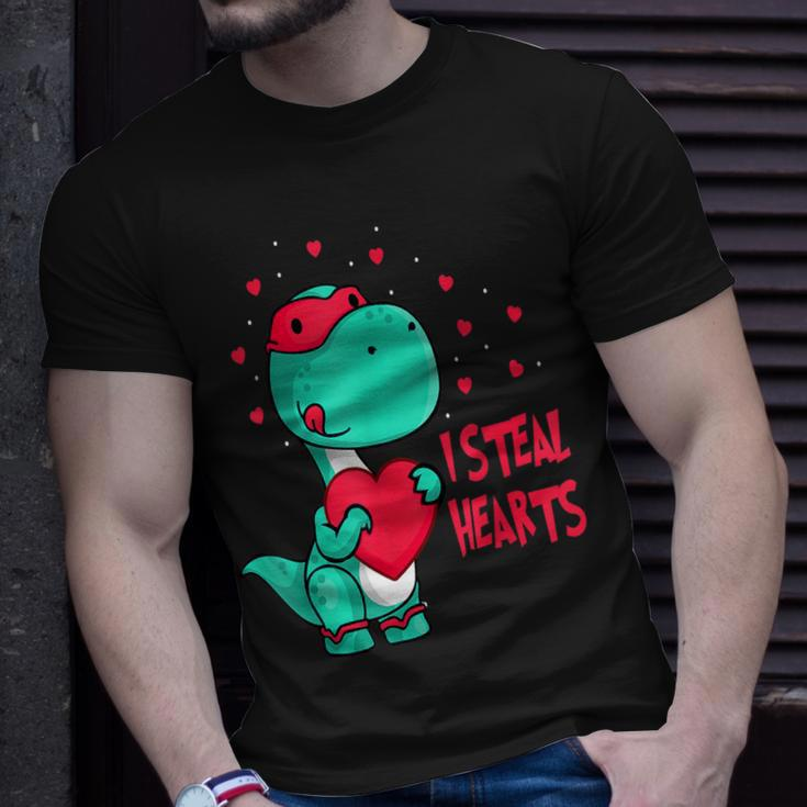 I Steal Hearts Valentines Day Cute Dinosaur V-Day Boys Kids T-Shirt Gifts for Him
