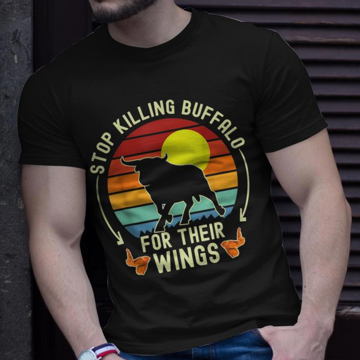 Stop Killing Buffalo For Their Wings Fake Protest Sign Funny Unisex T-Shirt Gifts for Him
