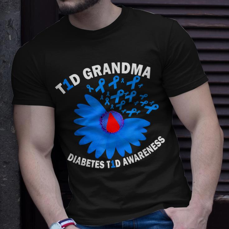T1d Grandma Diabetes Awareness Type 1 Cure Blue Ribbon Gift Unisex T-Shirt Gifts for Him