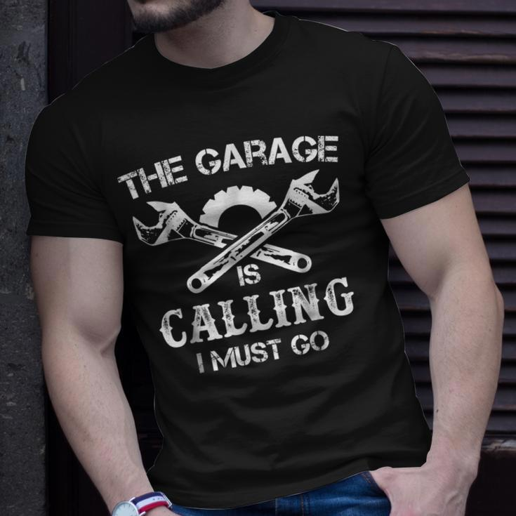 The Garage Is Calling I Must Go Funny Mechanic Mens Unisex T-Shirt Gifts for Him