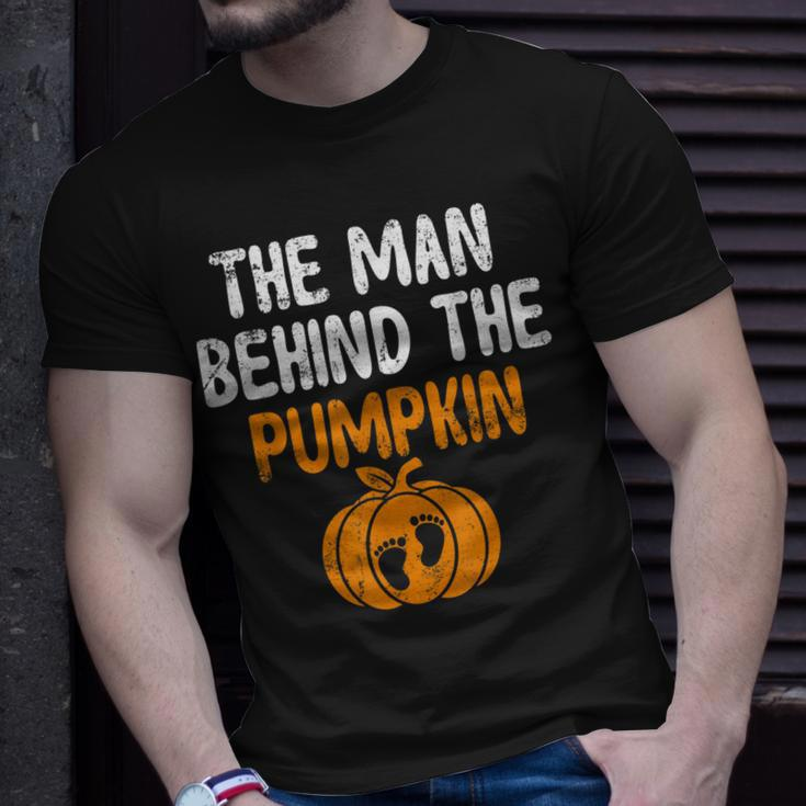 The Man Behind The Pumpkin Pregnancy Halloween New Dad Unisex T-Shirt Gifts for Him