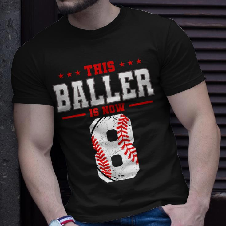 This Baller Is Now 8 Birthday Baseball Theme Bday Party Unisex T-Shirt Gifts for Him