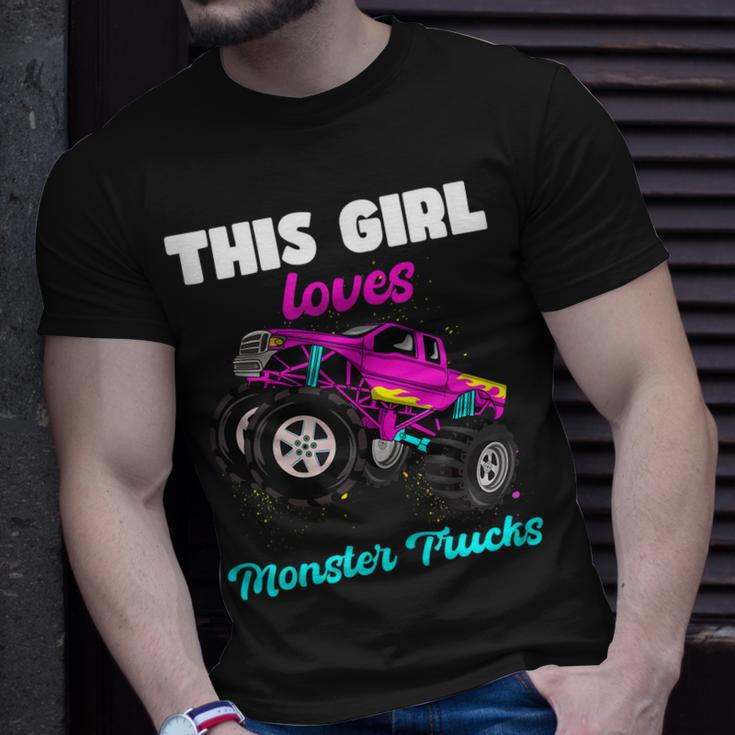 This Girl Loves Monster Trucks Funny Pink Monster Truck Girl Unisex T-Shirt Gifts for Him