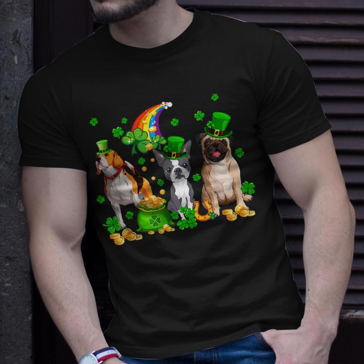 Three St Patricks Day Dogs Beagle Pug French Bulldog Lover T-Shirt Gifts for Him