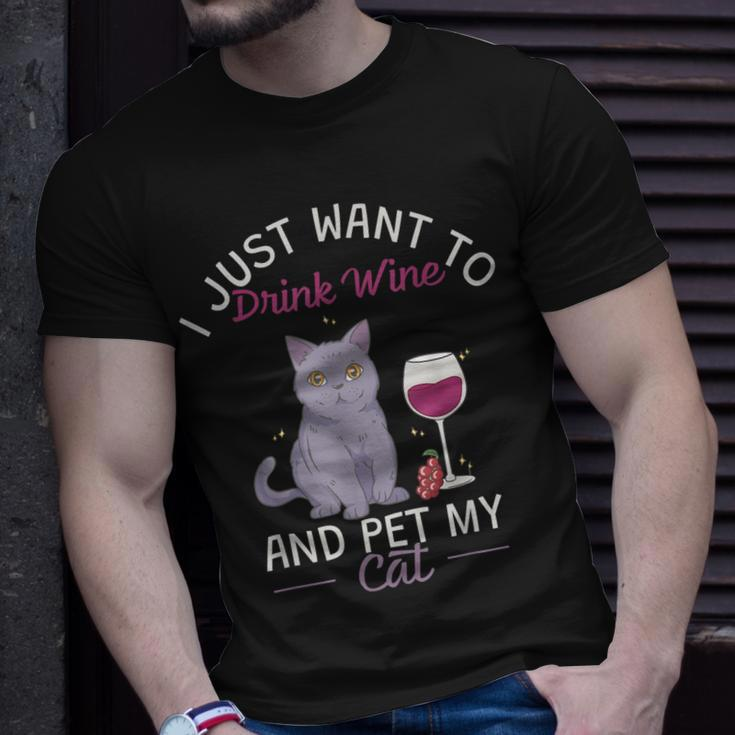 Trinke Wein Und Streichle Meine Katze T-Shirt Geschenke für Ihn