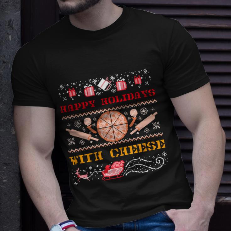Ugly Christmas Sweater Burger Happy Holidays With Cheese V15 Unisex T-Shirt Gifts for Him