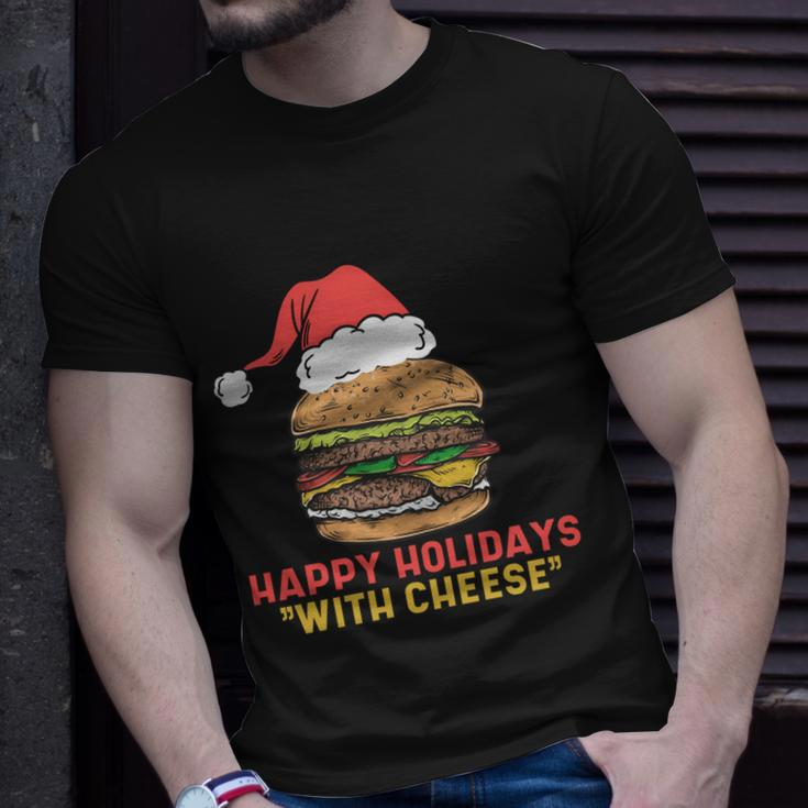 Ugly Christmas Sweater Burger Happy Holidays With Cheese V2 Unisex T-Shirt Gifts for Him