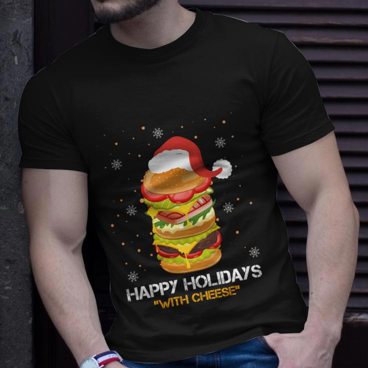 Ugly Christmas Sweater Burger Happy Holidays With Cheese V6 Unisex T-Shirt Gifts for Him