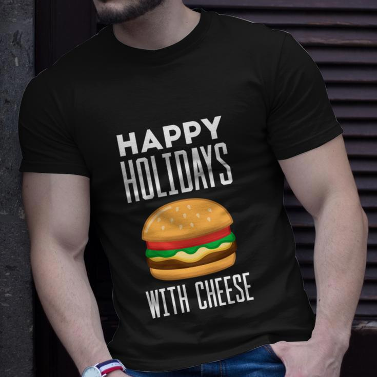 Ugly Christmas Sweater Burger Happy Holidays With Cheese V7 Unisex T-Shirt Gifts for Him