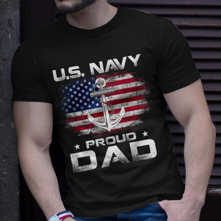 US Navy Proud Dad With American Flag Veteran Day T-Shirt Gifts for Him