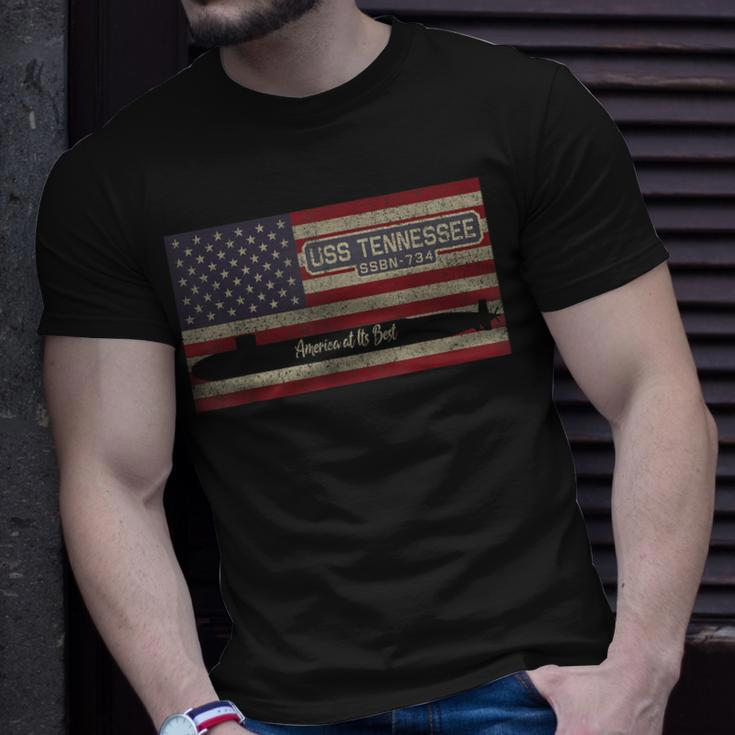 Uss Tennessee Ssbn-734 Submarine Usa American Flag T-Shirt Gifts for Him