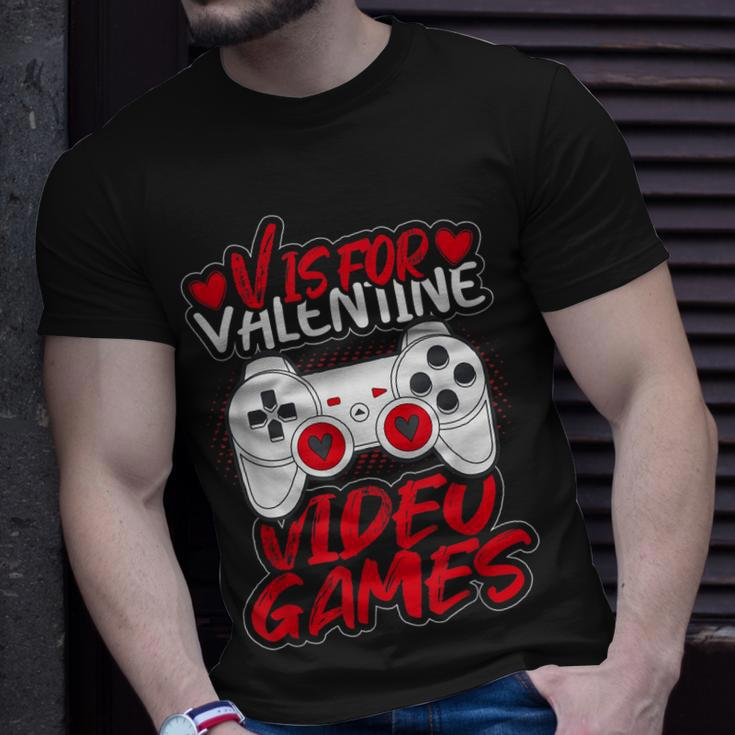 V Is For Video Games Gamer Kids Boys Valentines Day T-Shirt Gifts for Him