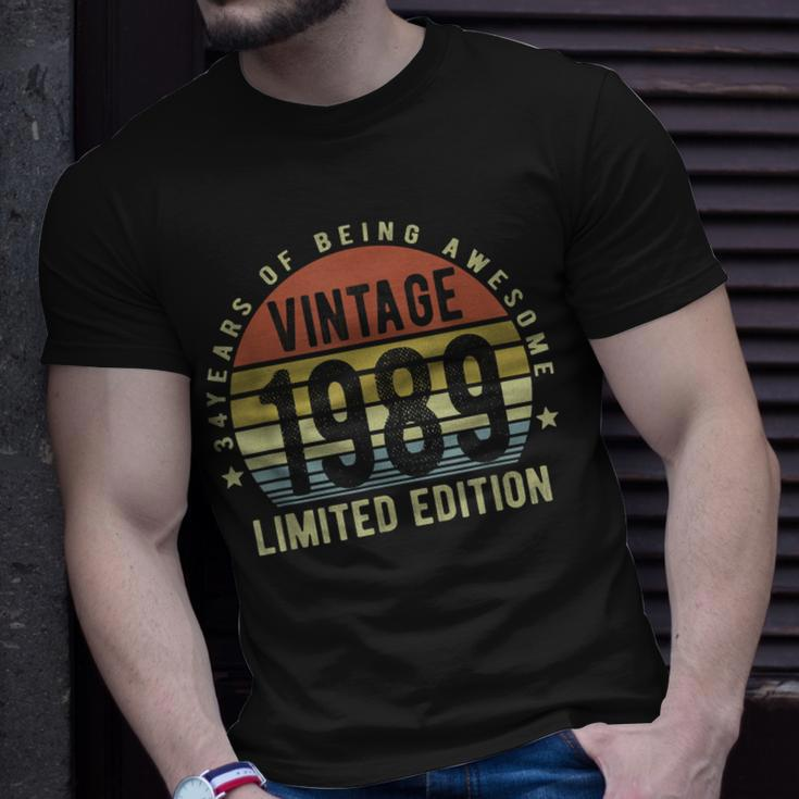 Vintage 1989 Limited Edition 34 Year Old 34Th Birthday T-Shirt Gifts for Him