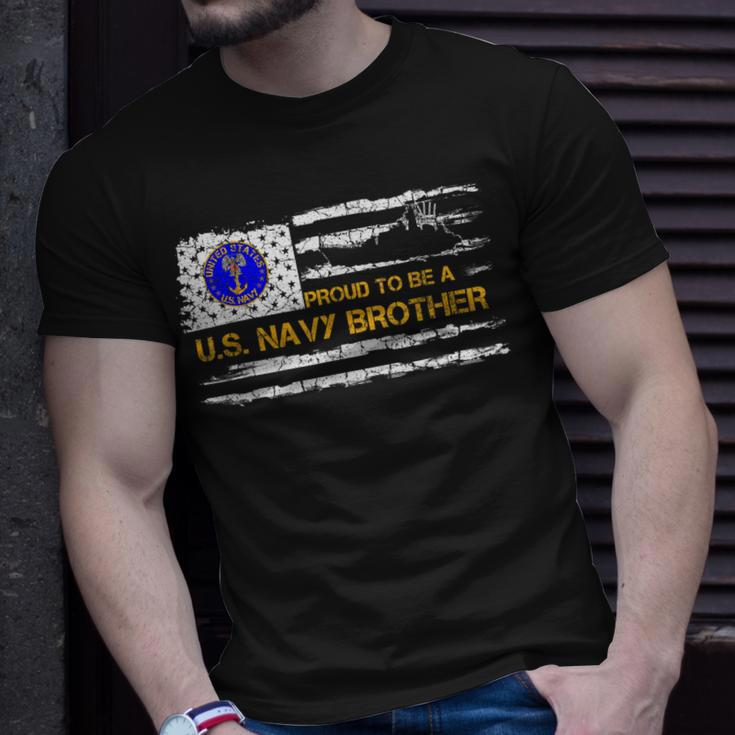 Vintage American Flag Proud To Be Us Navy Brother Military Unisex T-Shirt Gifts for Him