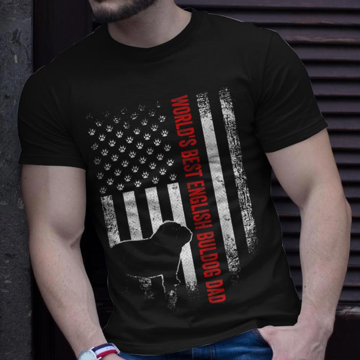 Vintage American Flag Worlds Best English Bulldog Dad T-Shirt Gifts for Him