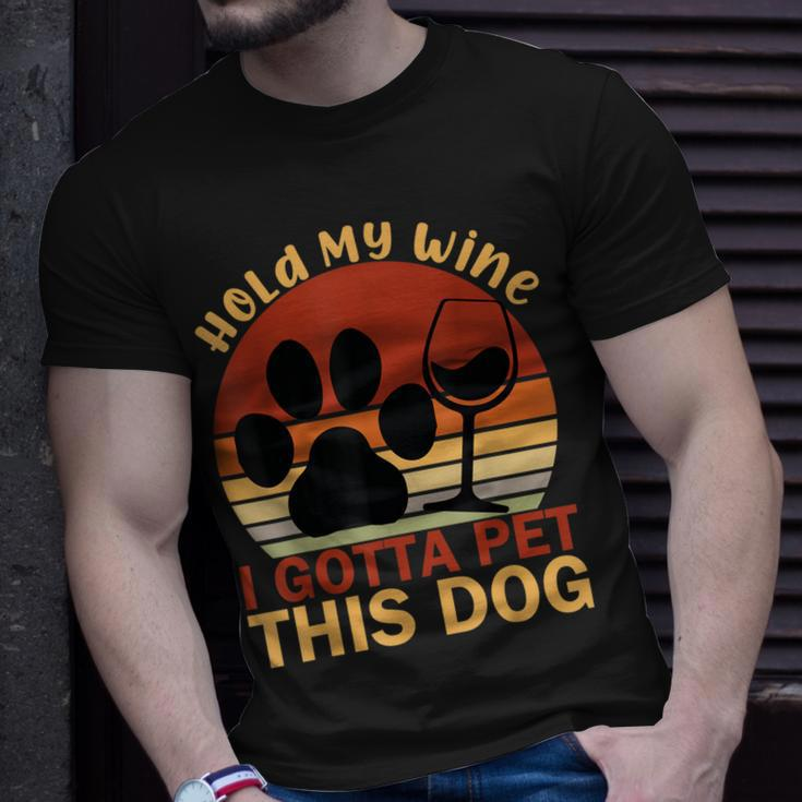 Vintage Hold My Wine I Gotta Pet This Dog Adoption Dad Mom T-Shirt Gifts for Him