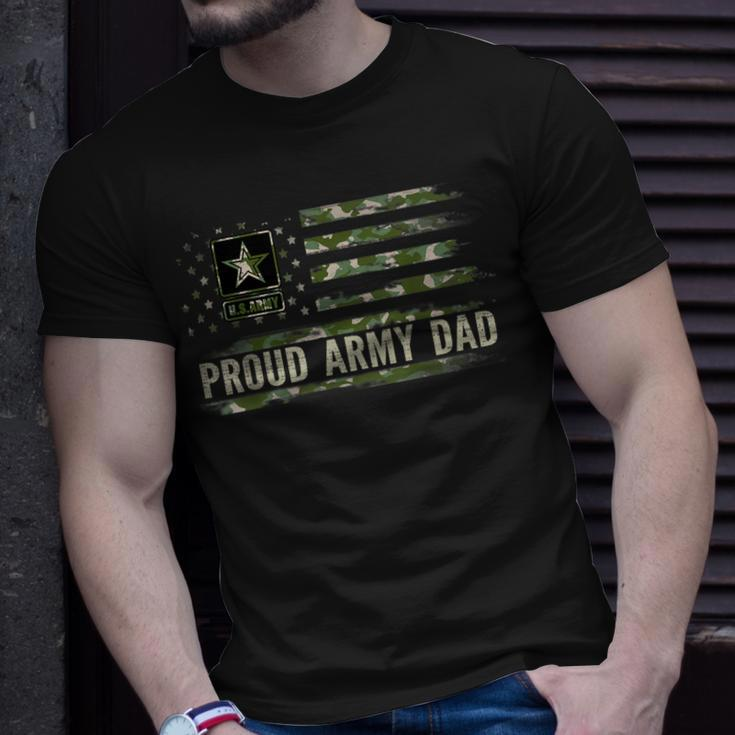 Vintage Proud Army Dad Camo American Flag Veteran T-Shirt Gifts for Him