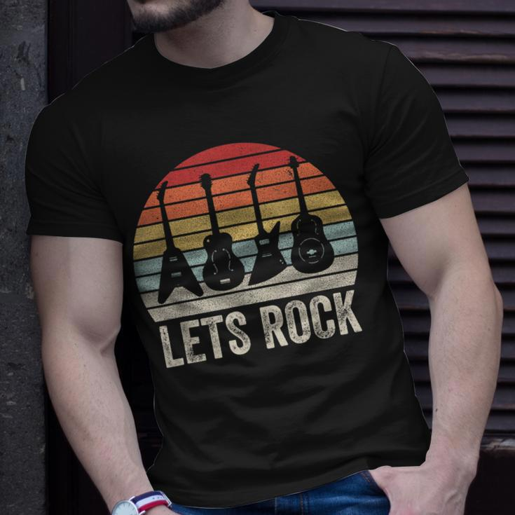 Vintage Retro Lets Rock Rock And Roll Guitar Music Unisex T-Shirt Gifts for Him